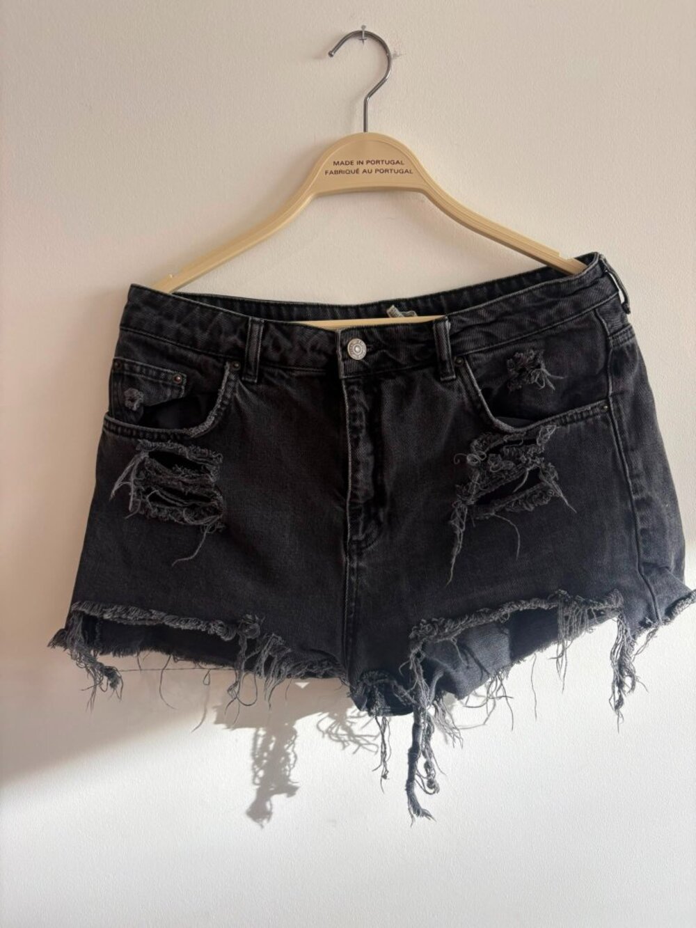 Topshop Moto Mom Distressed Black Denim Shorts | Size 10